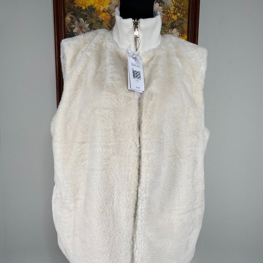Guess Marie Faux Fur Reversible Vest Women's Large Dove White Casual NWT